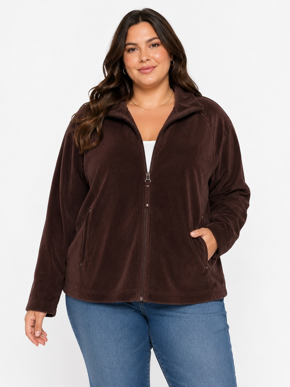 Sag Harbor Plus Size Dark Brown Teddy Zip Jacket